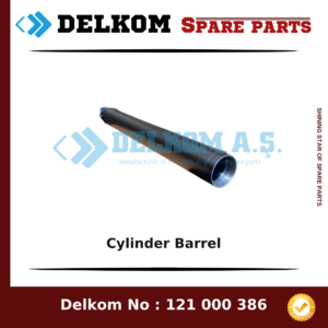 Cylinder barrel product photo for Delkom spare parts catalog, on a white background with the Delkom logo watermark and text reading 'Cylinder Barrel' underneath.