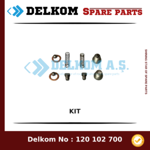 Delkom spare parts kit showing small springs, washers, and fittings on a white background with a blue watermark and a bold KIT label.